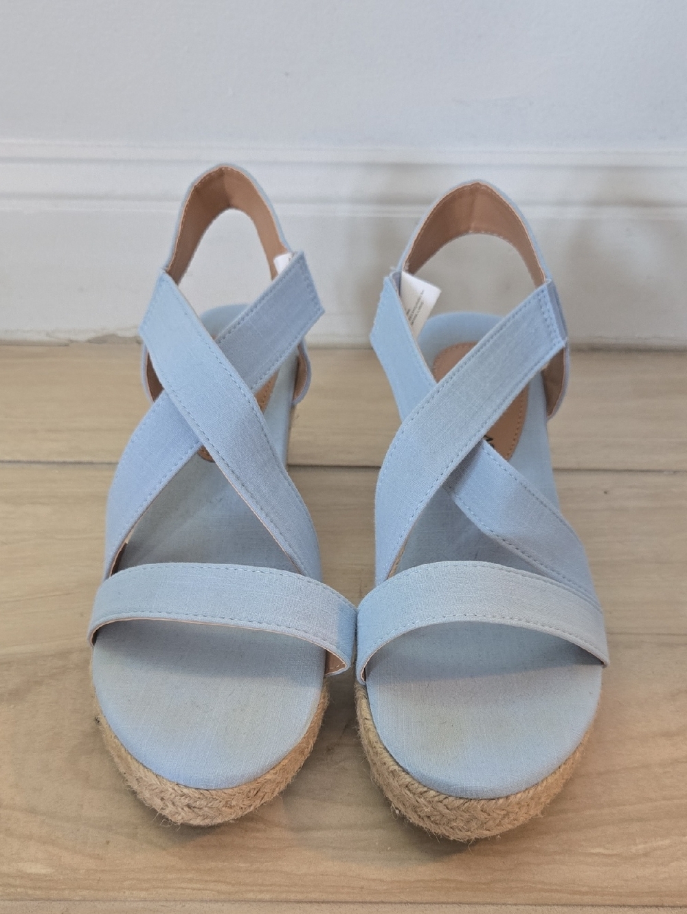 Serra Light Blue Cross-Strap Espadrille Wedge Sandals